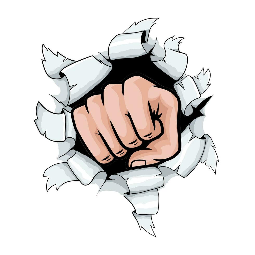 Cartoon fist punching a hole in the background vector