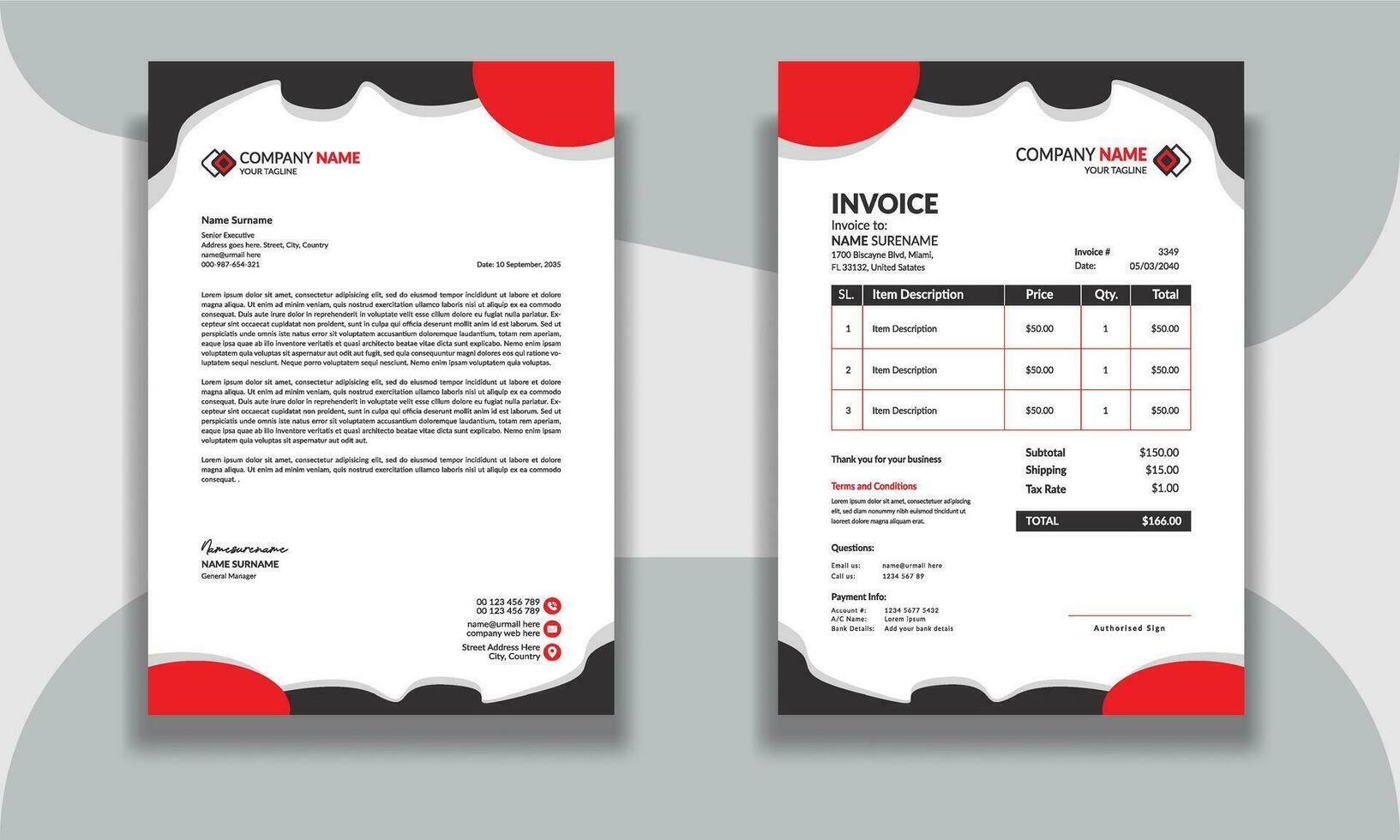 Corporate modern professional clean business invoice and letterhead design template with yellow blue green and red color creative modern letter head design template for your project letterhead. vector