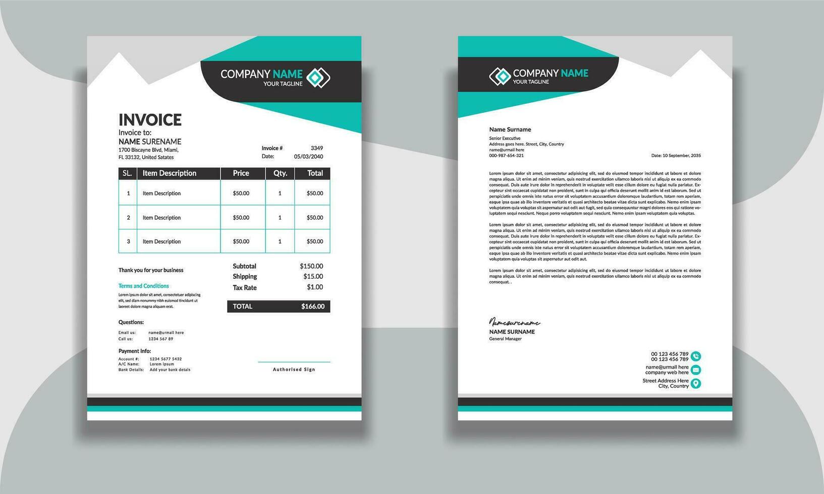 Corporate modern professional clean business invoice and letterhead design template with yellow blue green and red color creative modern letter head design template for your project letterhead. vector