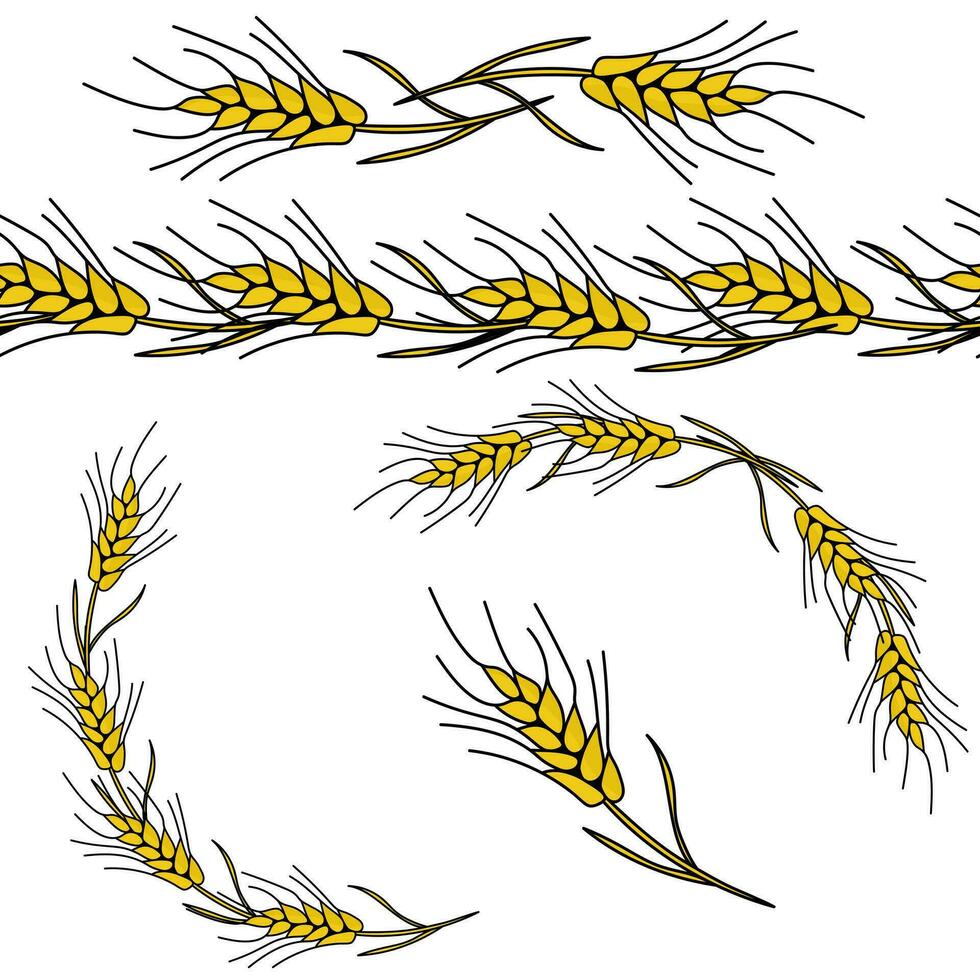 Corners, frames and borders made of spikelets, decorative elements made of cereals vector