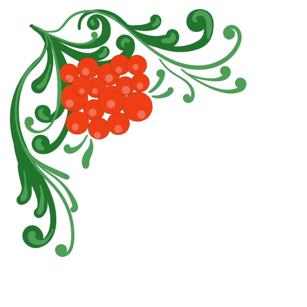 Decorative corner with viburnum in the Ukrainian style, floral motifs for design vector