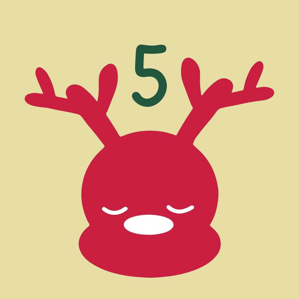Christmas advent calendar in the style of minimalism, flat lay. Day 5 with pink silhouette of deer vector