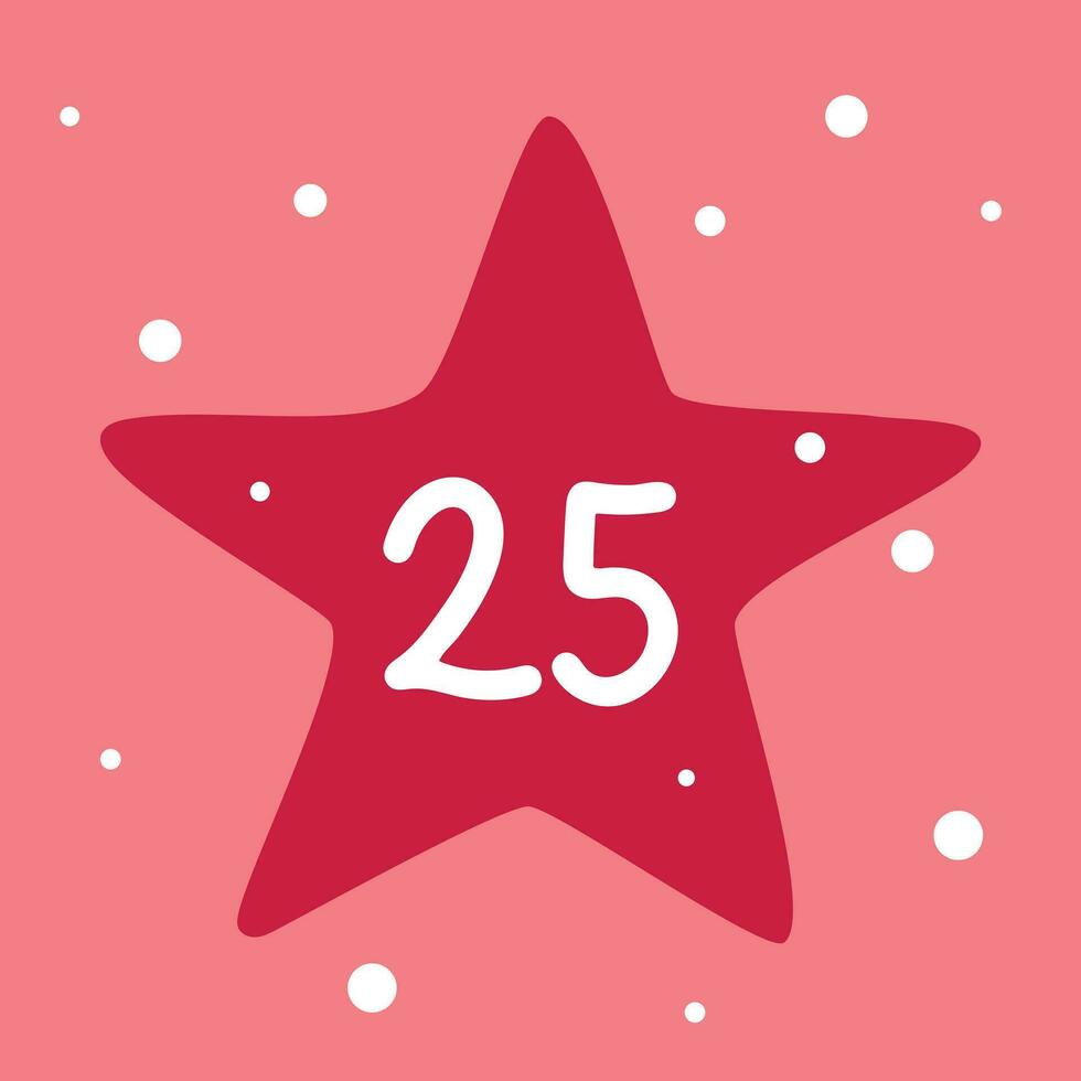 Christmas advent calendar in the style of minimalism, flat lay. Day 25. Christmas pink Star with snowflakes vector
