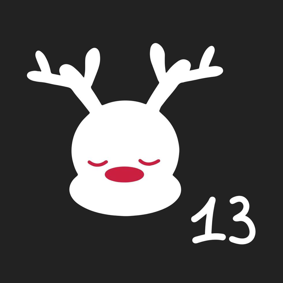 Christmas advent calendar in the style of minimalism, flat lay. Day 13 with white silhouette of deer vector