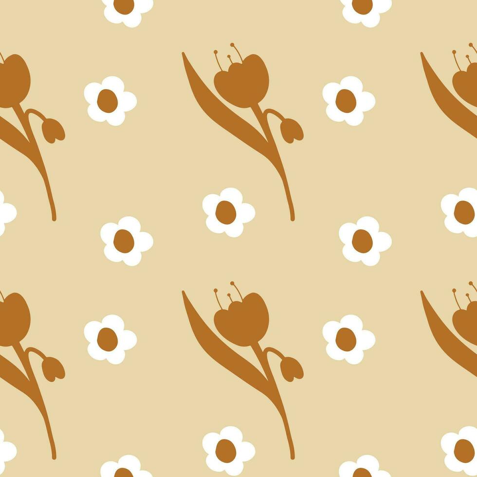 Seamless floral pattern for textiles, wrapping paper, wallpaper. The spring and summer pattern. Yellow background and daisies vector