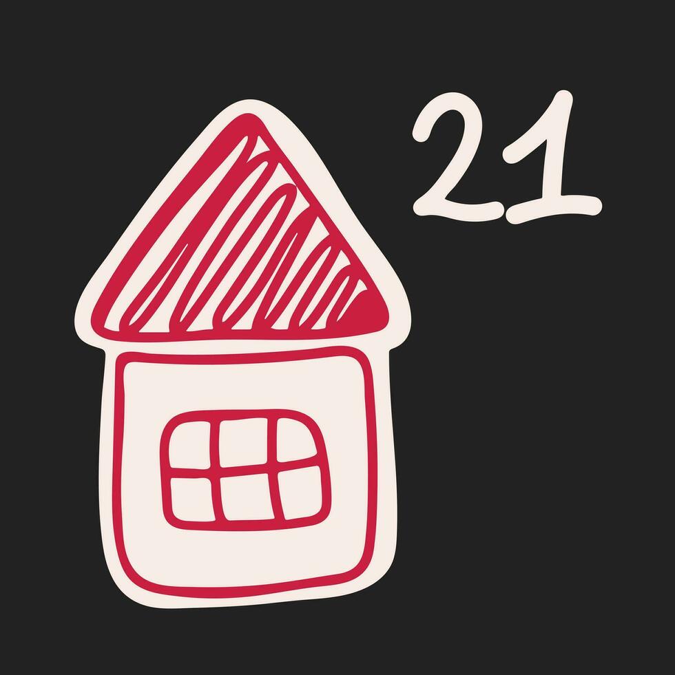 Navidad adviento calendario en el estilo de minimalismo, plano poner. día 21 con jengibre casa vector