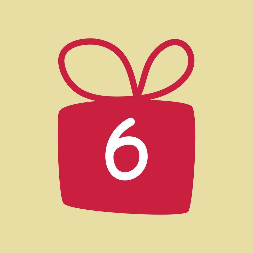 Christmas advent calendar in the style of minimalism, flat lay. Day 6 with a pink gift vector