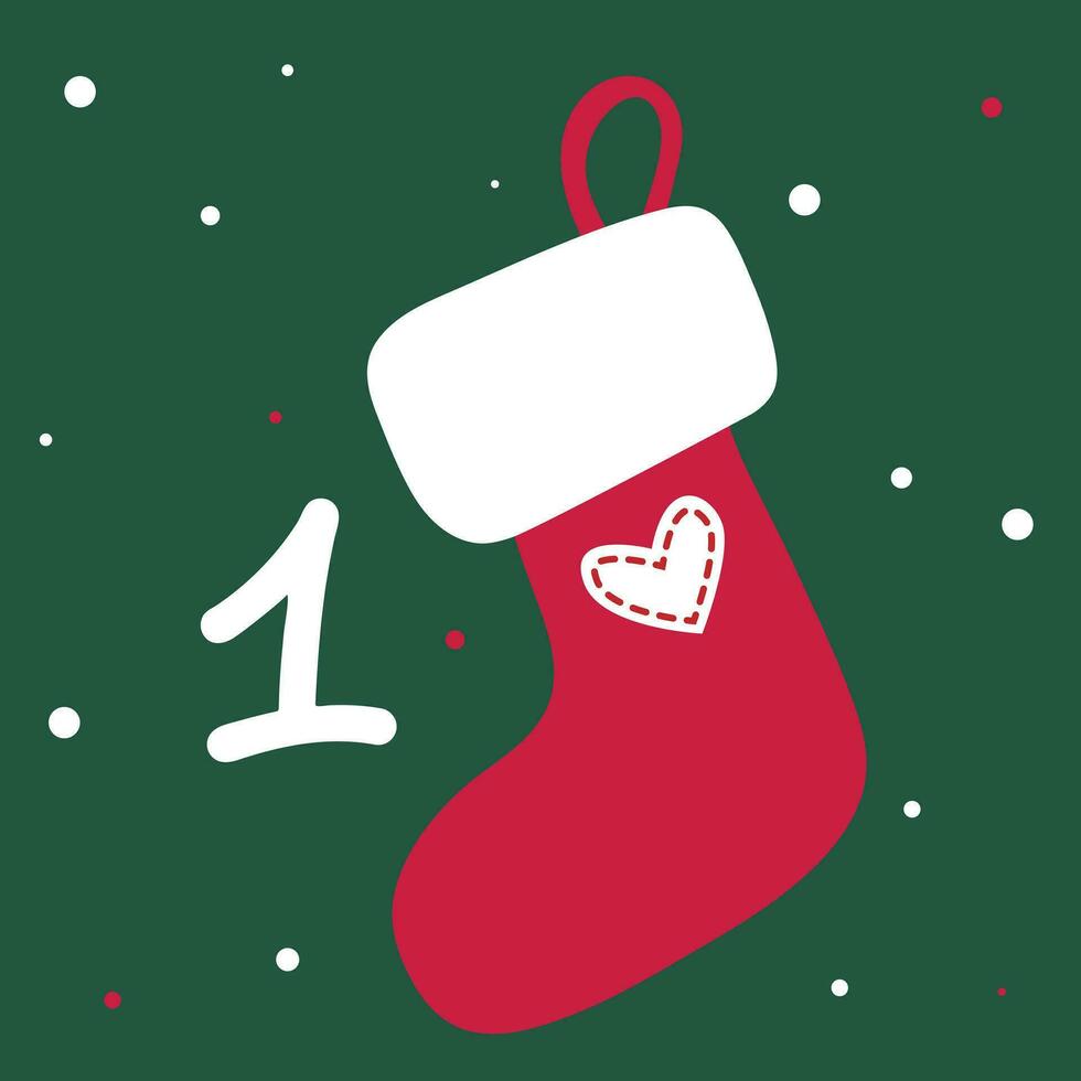 Christmas advent calendar in the style of minimalism, flat lay. Day 1. Santa's boot on a pink background vector
