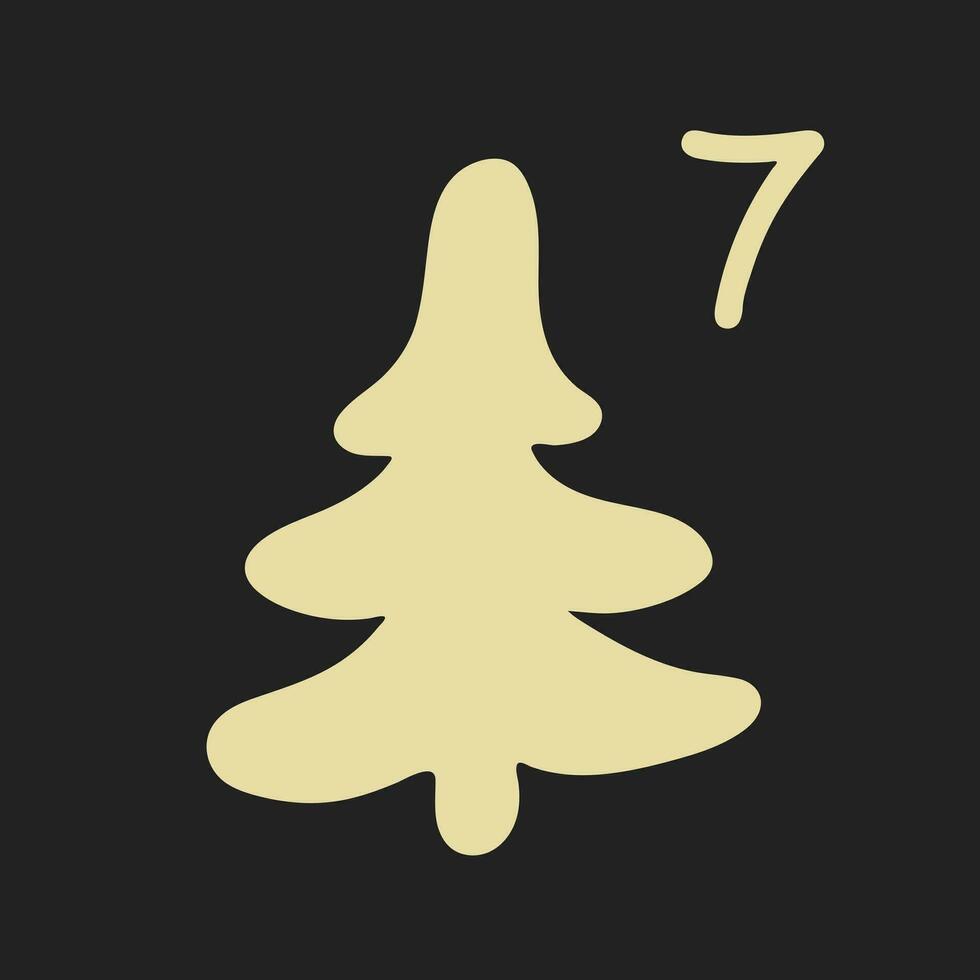 dorado Navidad árbol en un verde antecedentes. Navidad adviento calendario en el estilo de minimalismo, plano poner. día 7 7 vector