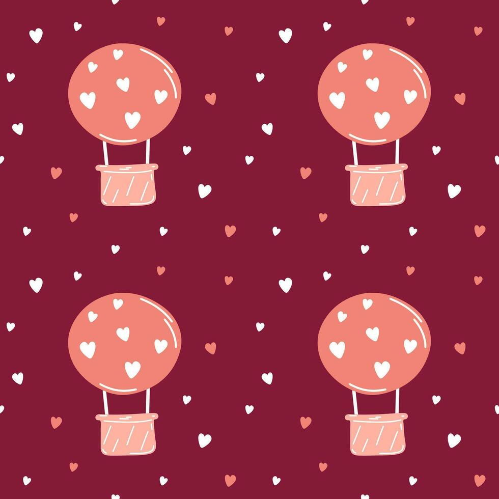 Seamless pattern with a balloon on a pink background with hearts. Pink pattern for Valentine's Day vector