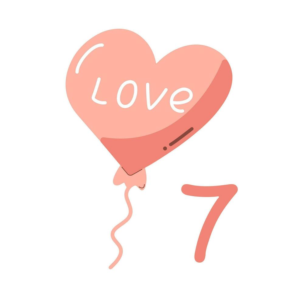 Day 7. Advent calendar for Valentine's Day from the first to the fourteenth of February. vector