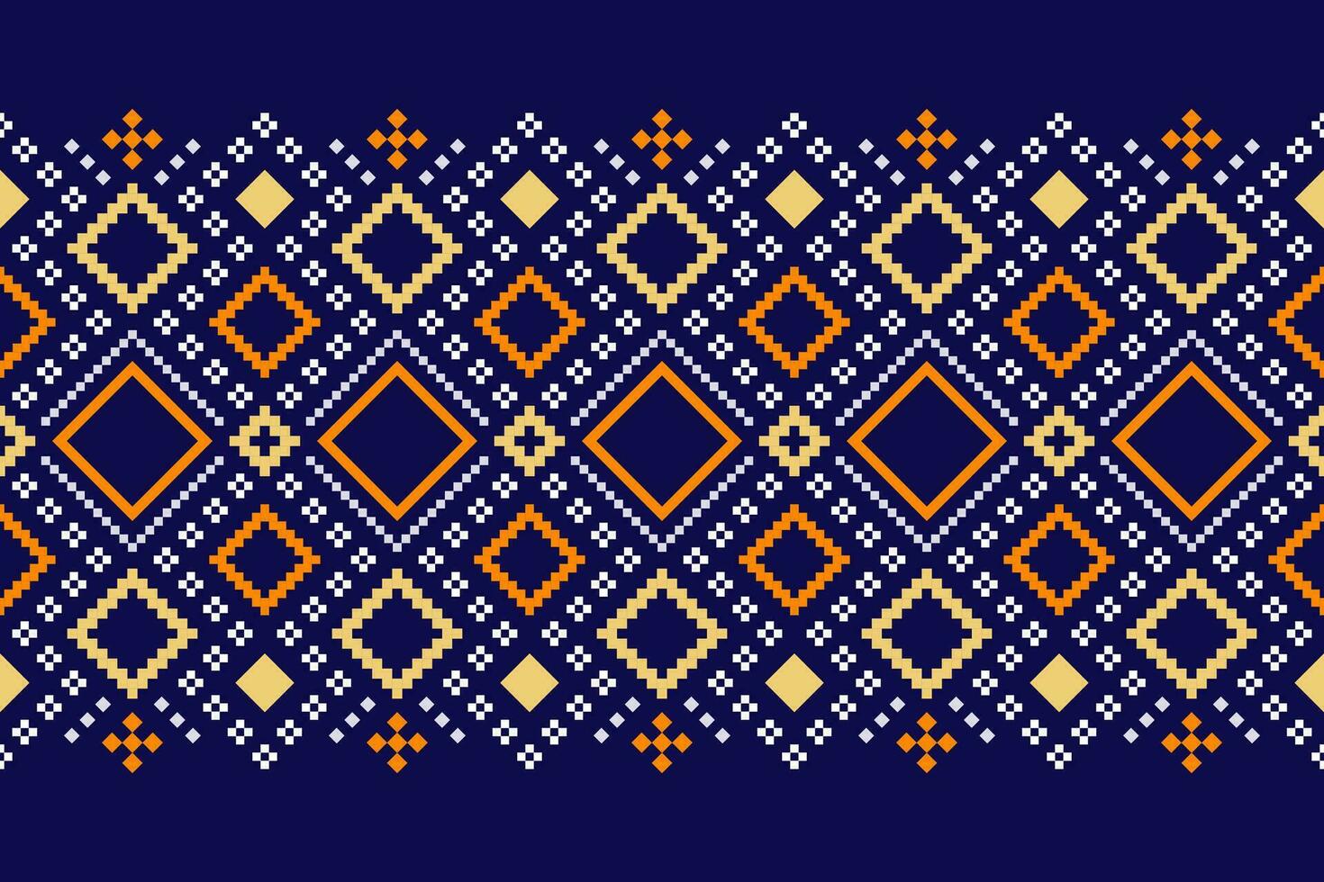 Indigo navy blue geometric traditional ethnic pattern Ikat seamless pattern border abstract design for fabric print cloth dress carpet curtains and sarong Aztec African Indian Indonesian vector