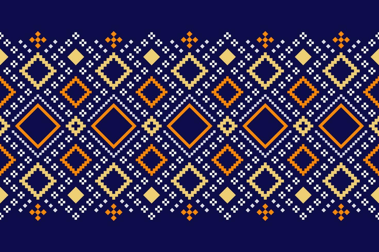 Indigo navy blue geometric traditional ethnic pattern Ikat seamless pattern border abstract design for fabric print cloth dress carpet curtains and sarong Aztec African Indian Indonesian vector