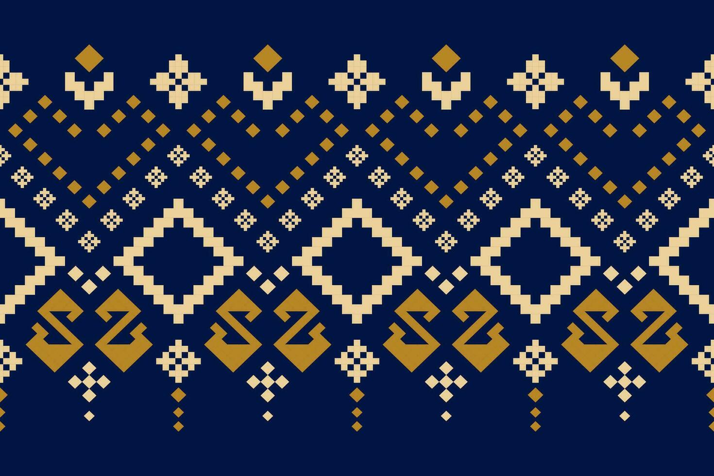 Indigo navy blue geometric traditional ethnic pattern Ikat seamless pattern border abstract design for fabric print cloth dress carpet curtains and sarong Aztec African Indian Indonesian vector