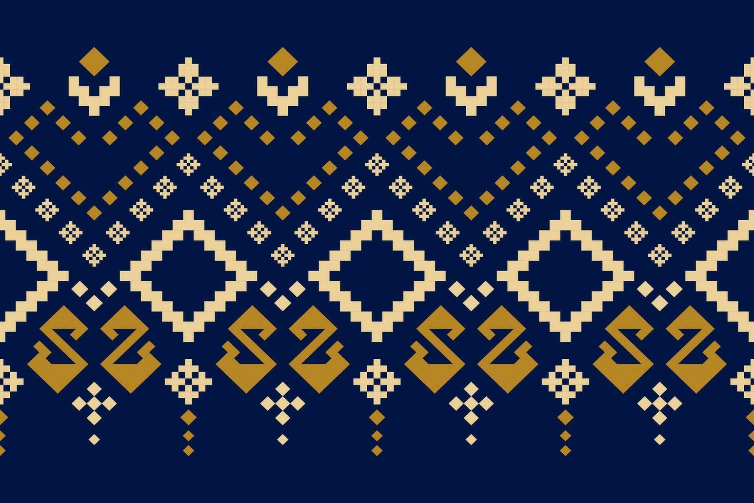 Indigo navy blue geometric traditional ethnic pattern Ikat seamless pattern border abstract design for fabric print cloth dress carpet curtains and sarong Aztec African Indian Indonesian vector