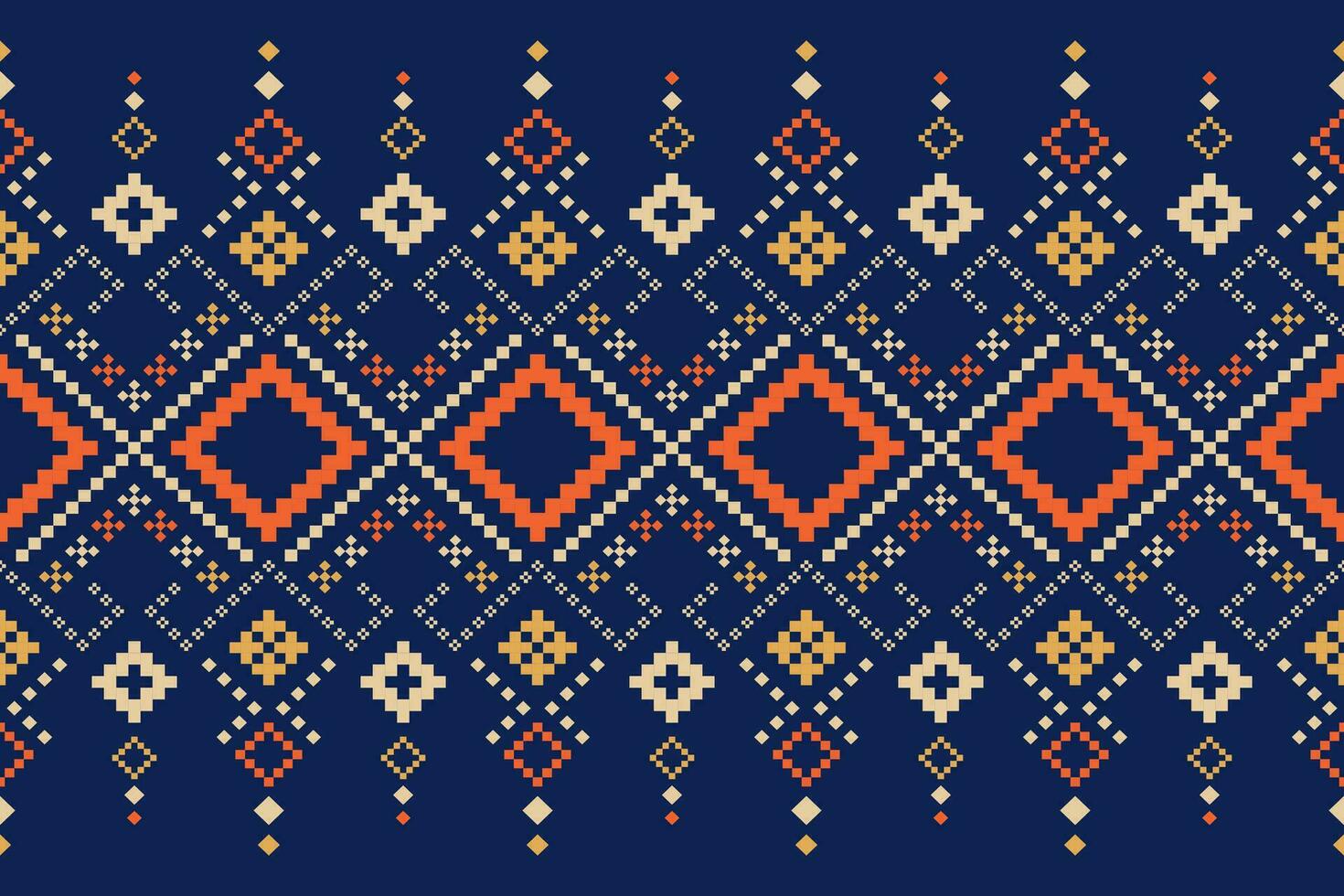 Indigo navy blue geometric traditional ethnic pattern Ikat seamless pattern border abstract design for fabric print cloth dress carpet curtains and sarong Aztec African Indian Indonesian vector