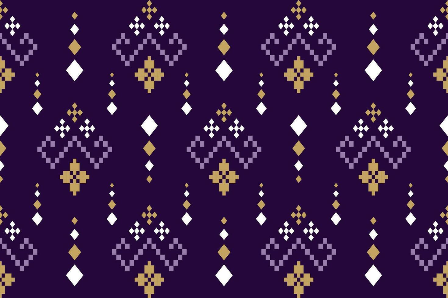 Purple cross stitch traditional ethnic pattern paisley flower Ikat background abstract Aztec African Indonesian Indian seamless pattern for fabric print cloth dress carpet curtains and sarong vector