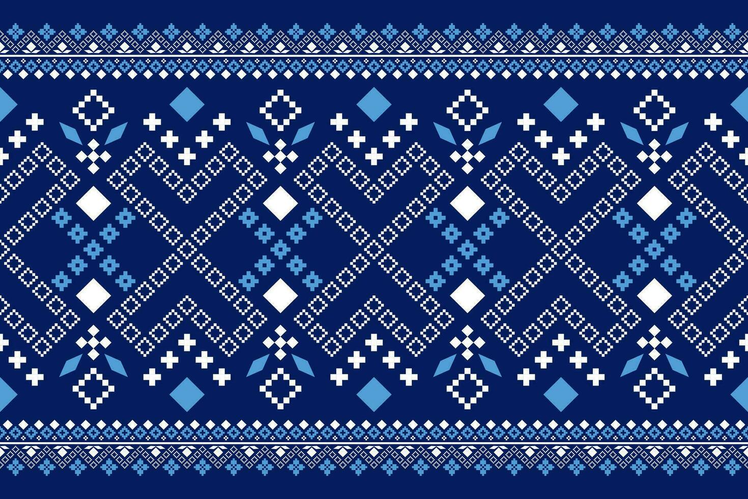 Indigo navy blue geometric traditional ethnic pattern Ikat seamless pattern border abstract design for fabric print cloth dress carpet curtains and sarong Aztec African Indian Indonesian vector