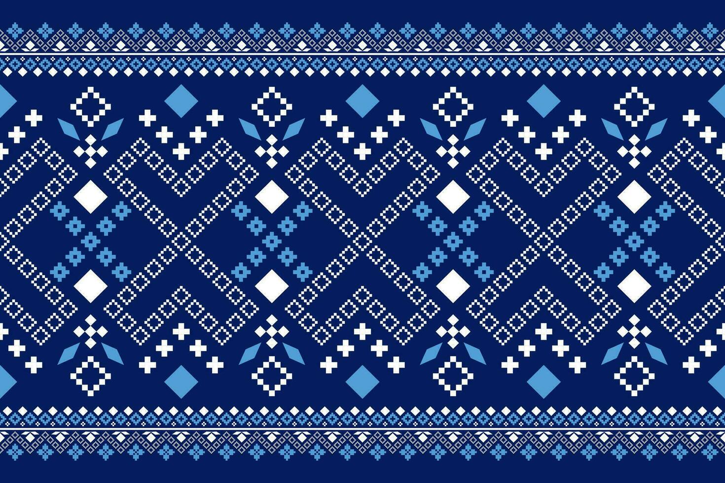 Indigo navy blue geometric traditional ethnic pattern Ikat seamless pattern border abstract design for fabric print cloth dress carpet curtains and sarong Aztec African Indian Indonesian vector