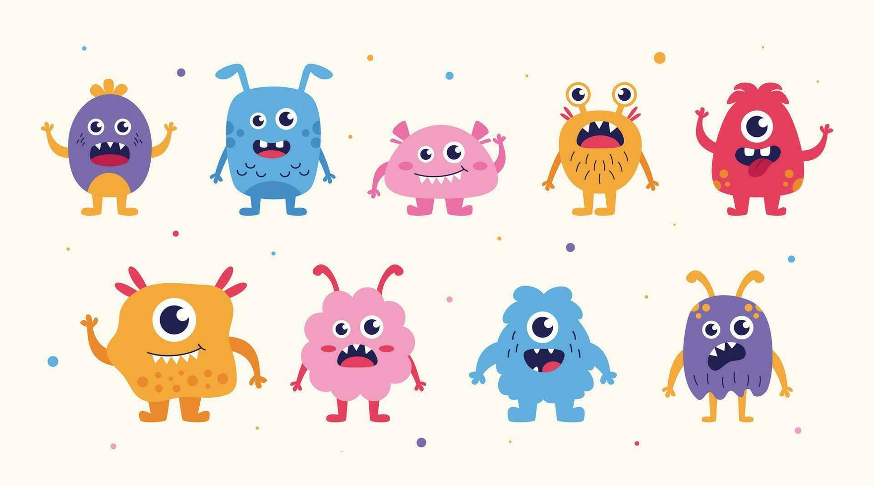 Cute Monster Set Flat Illustration vector