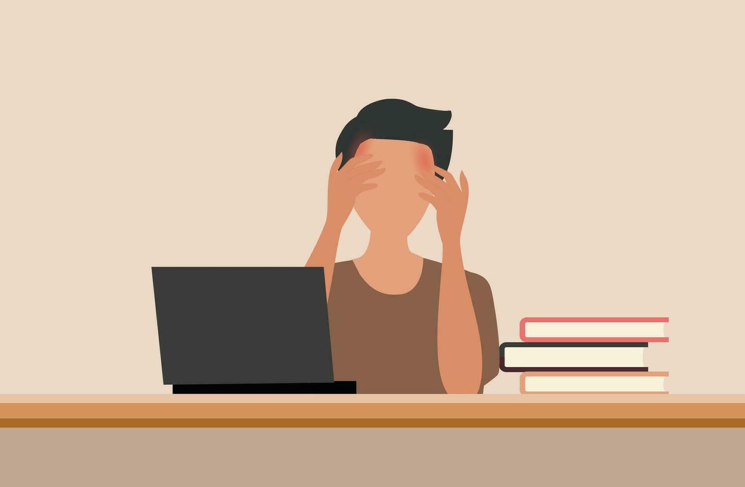 Stressed businessman working hard in office. Headache and exhausted vector illustration