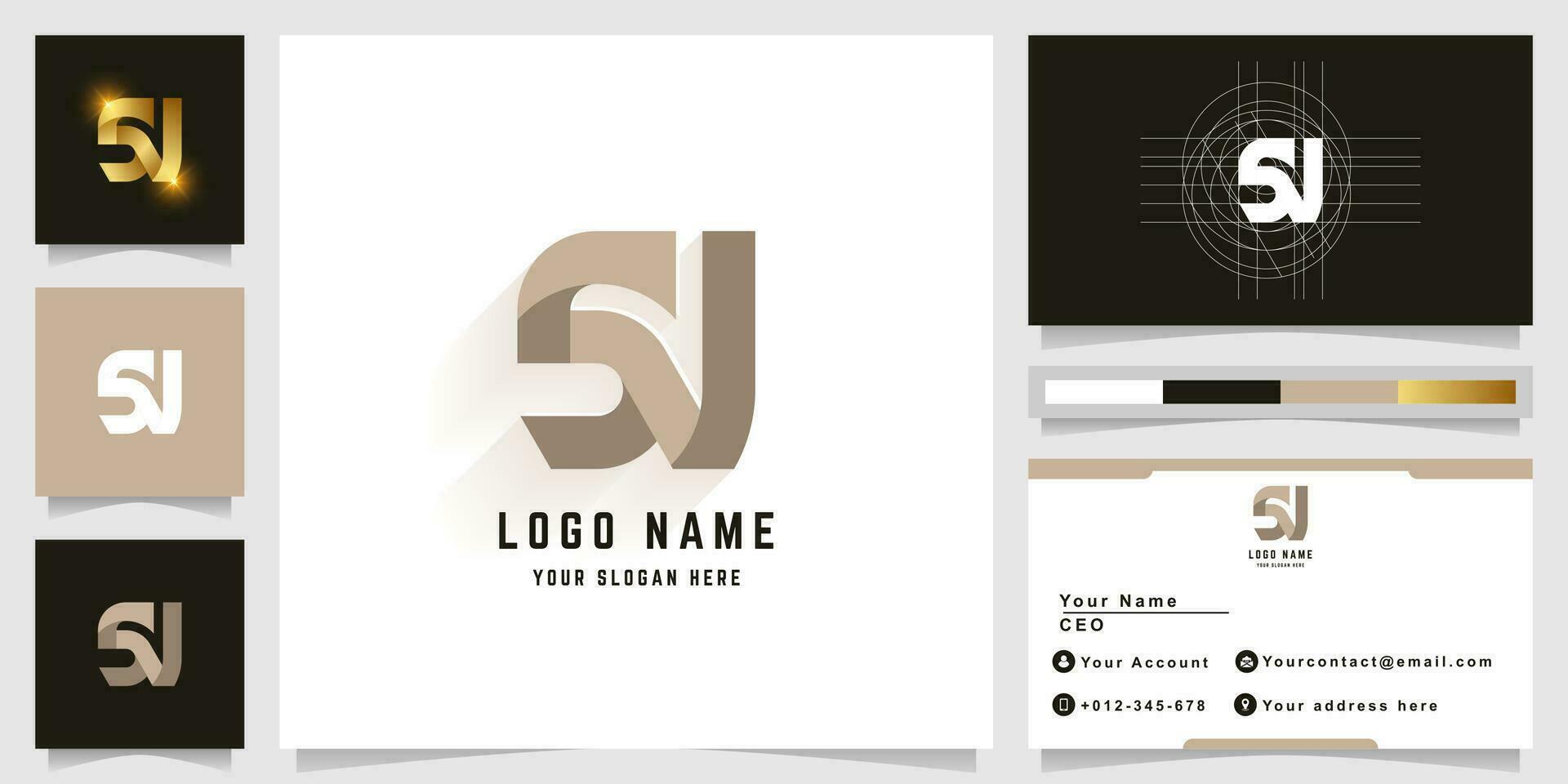 Letter SN or SV monogram logo with business card design vector