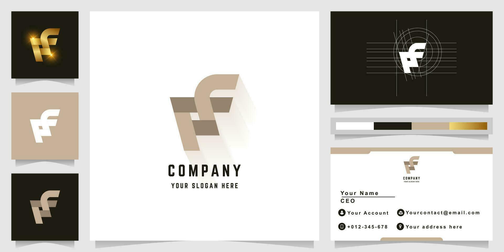 Letter PF or PE monogram logo with business card design vector
