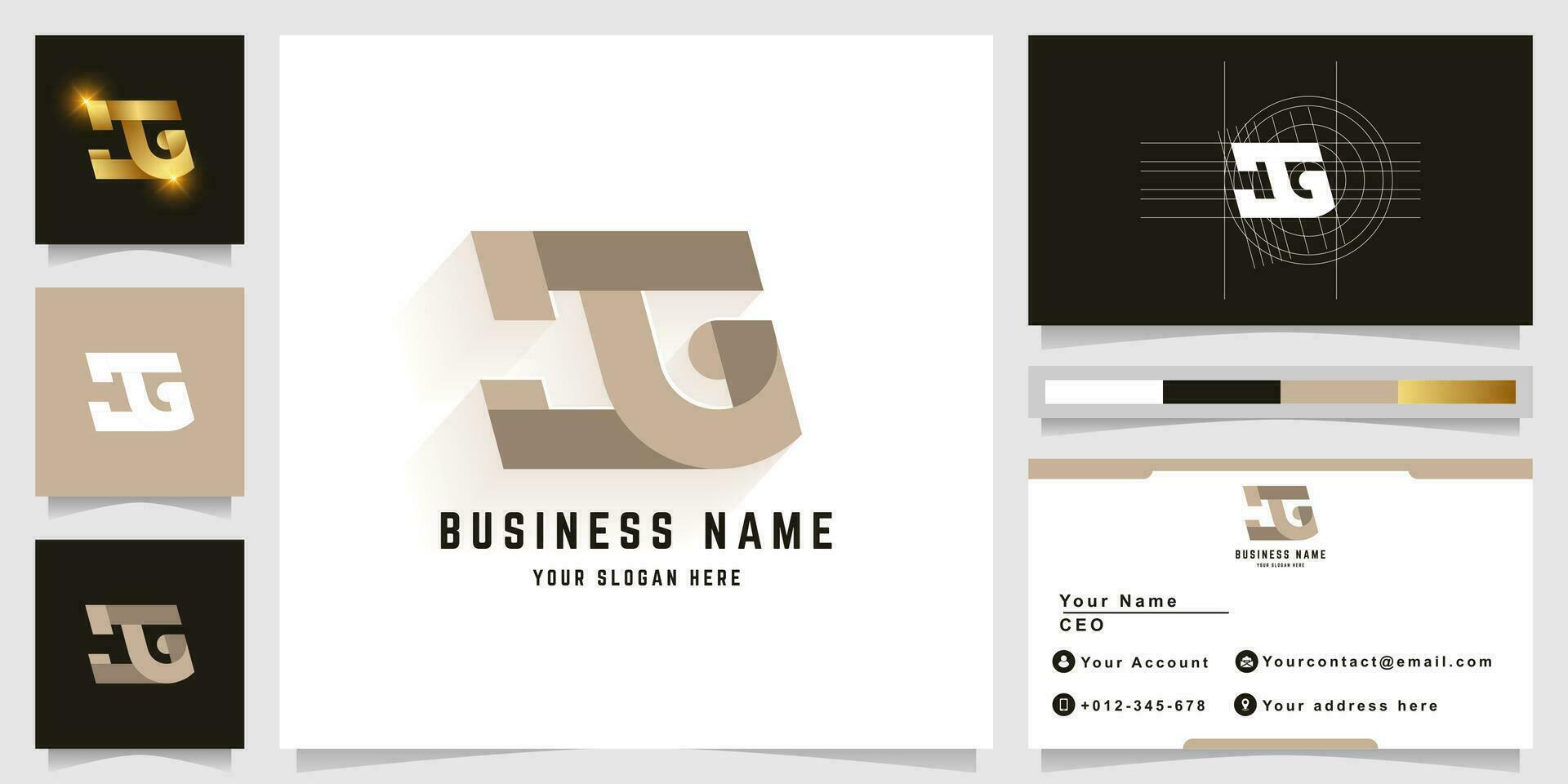 Letter JG or JTG monogram logo with business card design vector