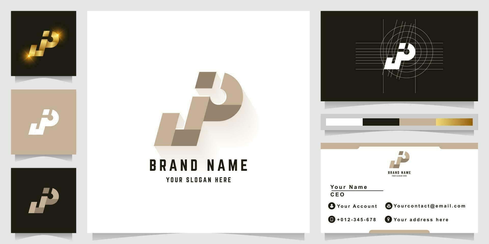 Letter jP or jo monogram logo with business card design vector