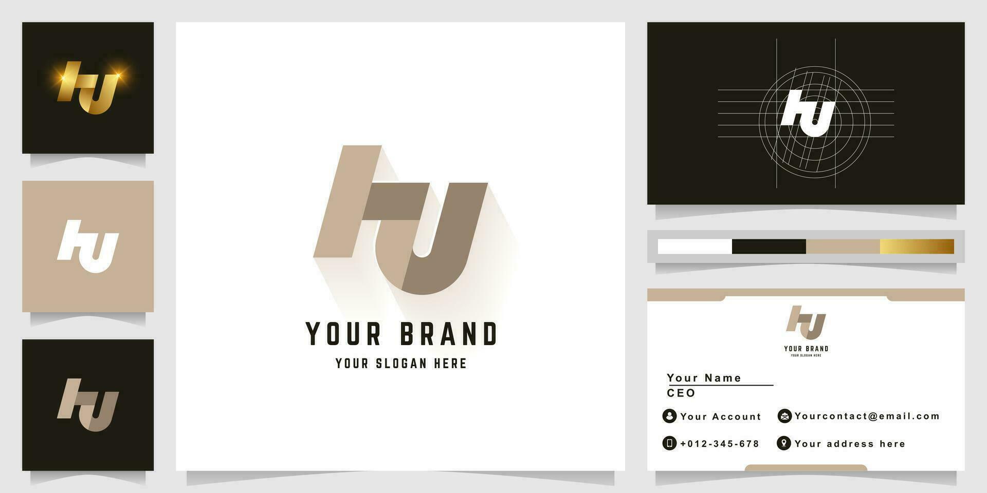 Letter hU or hN monogram logo with business card design vector