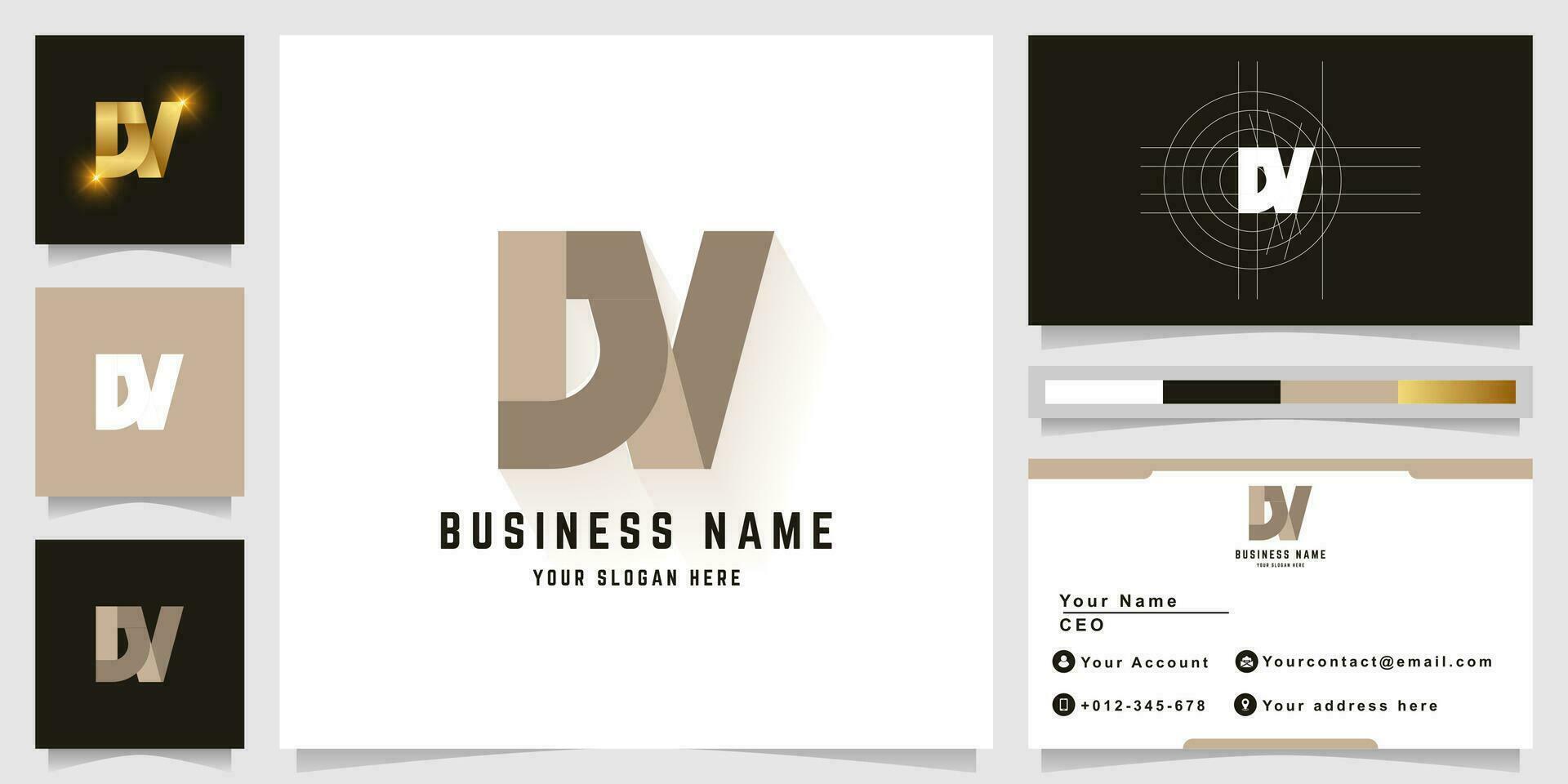 Letter DV or DN monogram logo with business card design vector