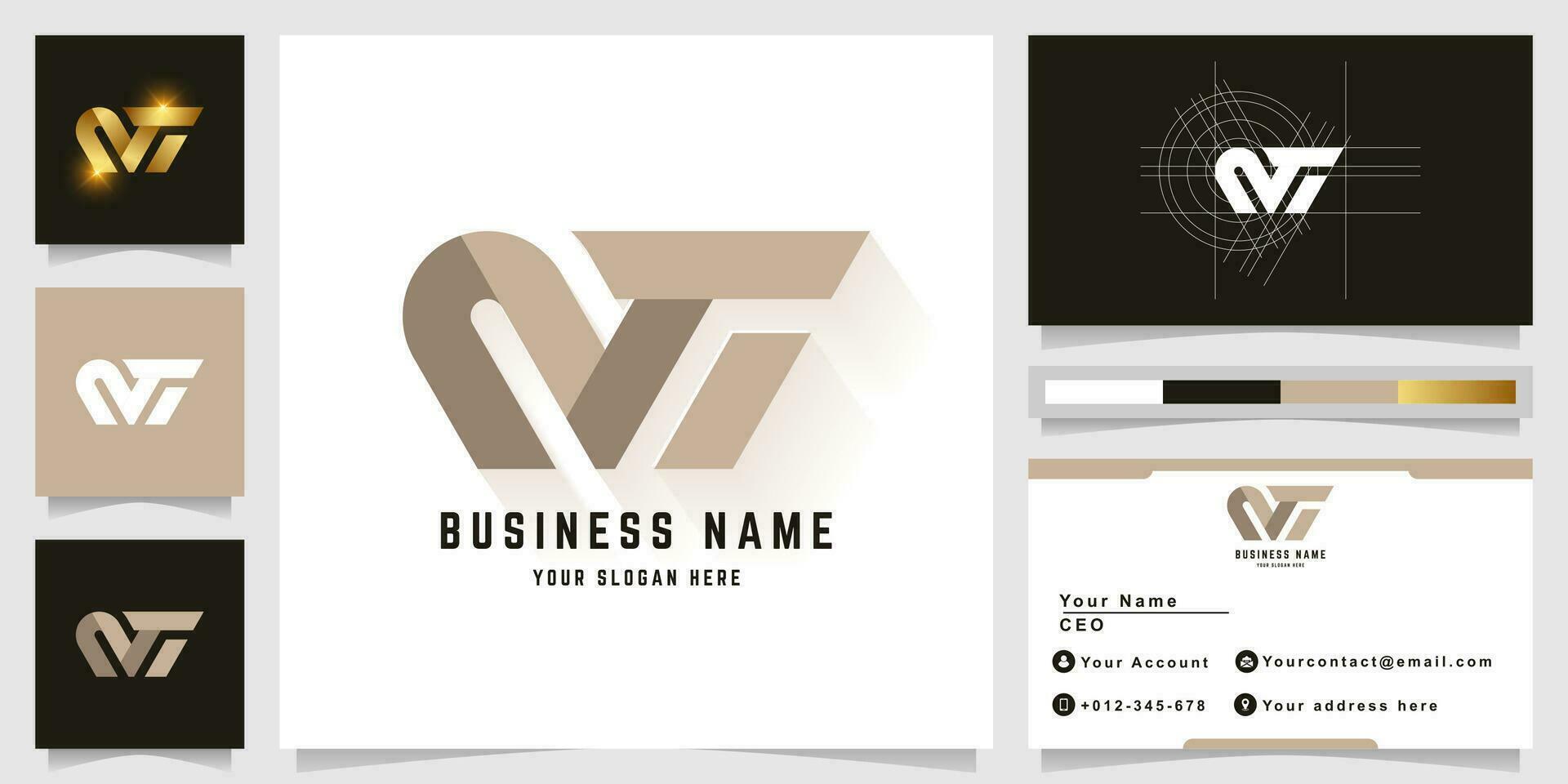 Letter MT or NTI monogram logo with business card design vector
