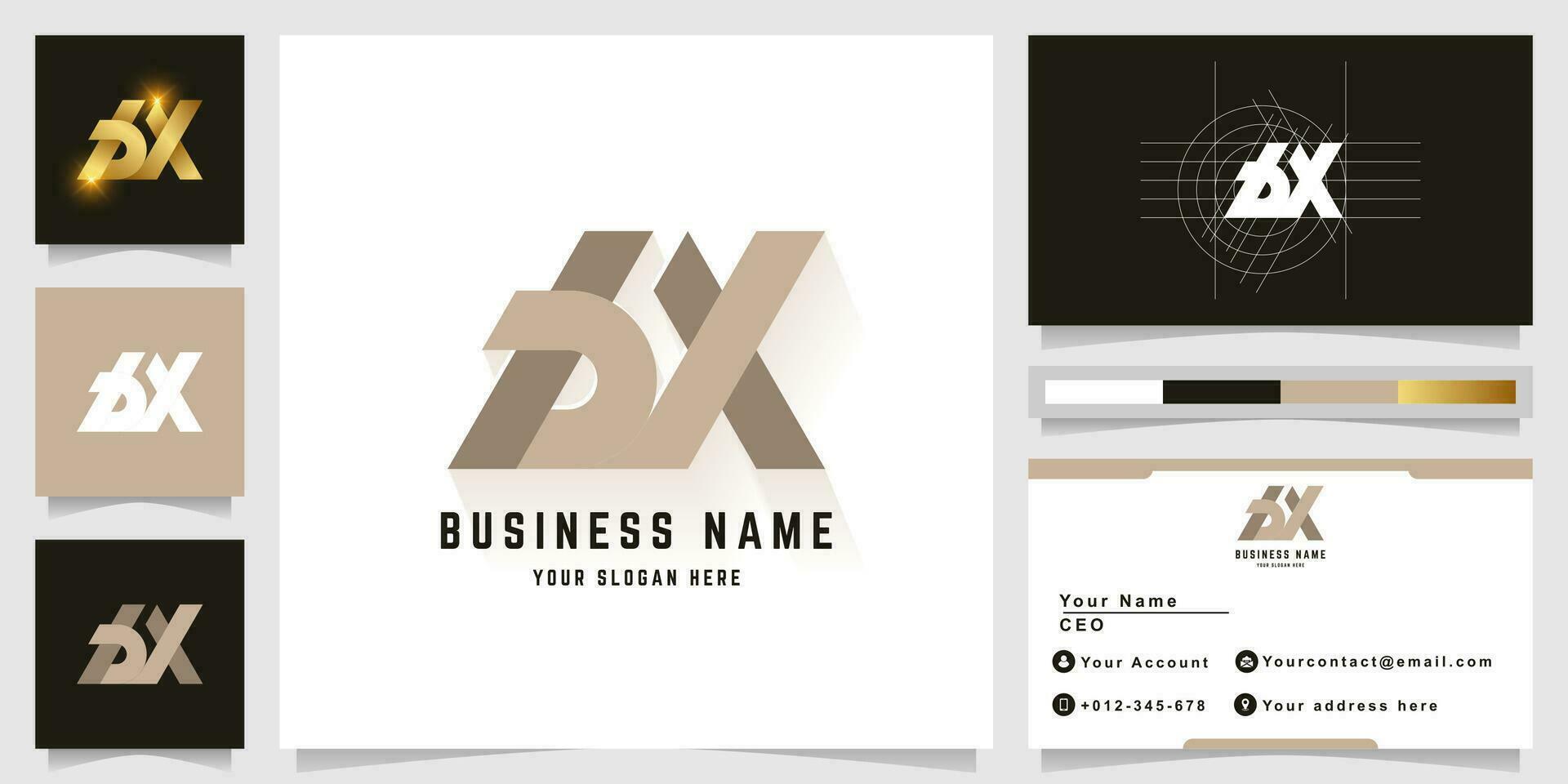 Letter bX or bvx monogram logo with business card design vector