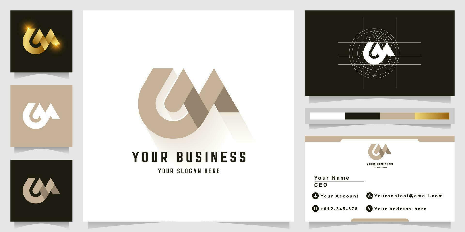 Letter GM or UM monogram logo with business card design vector
