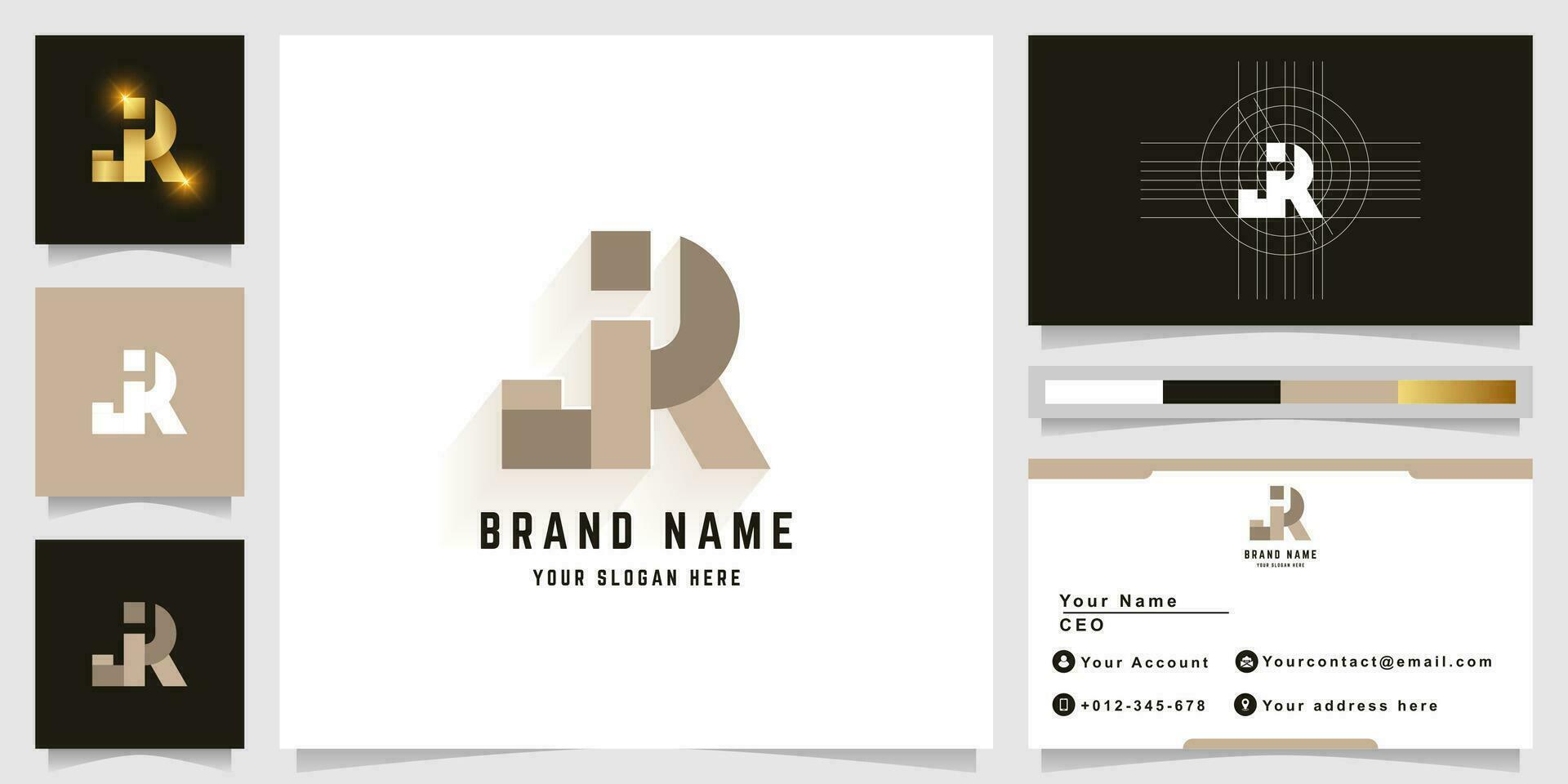 Letter jR or jiR monogram logo with business card design vector