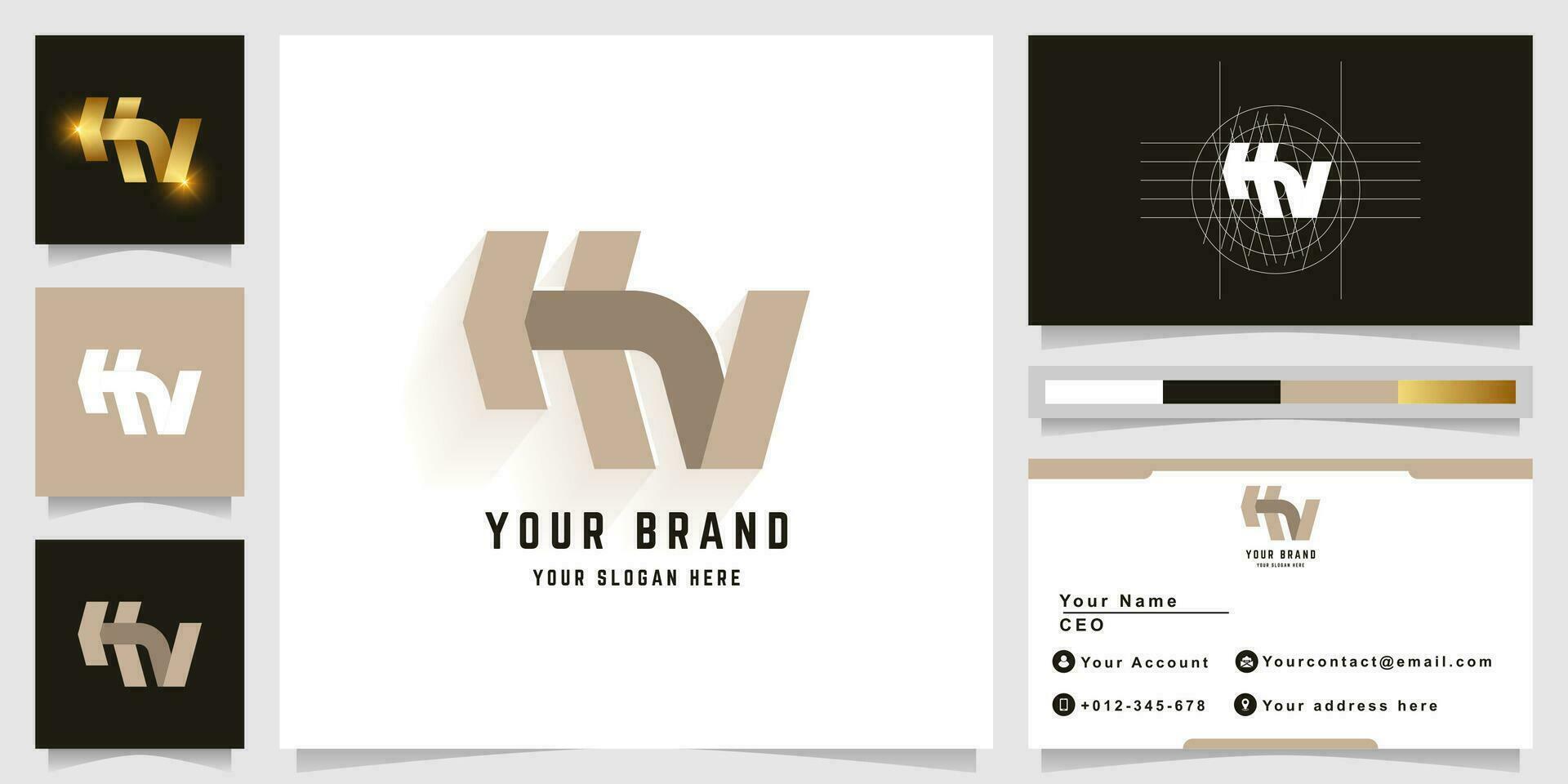 Letter HN or HV monogram logo with business card design vector