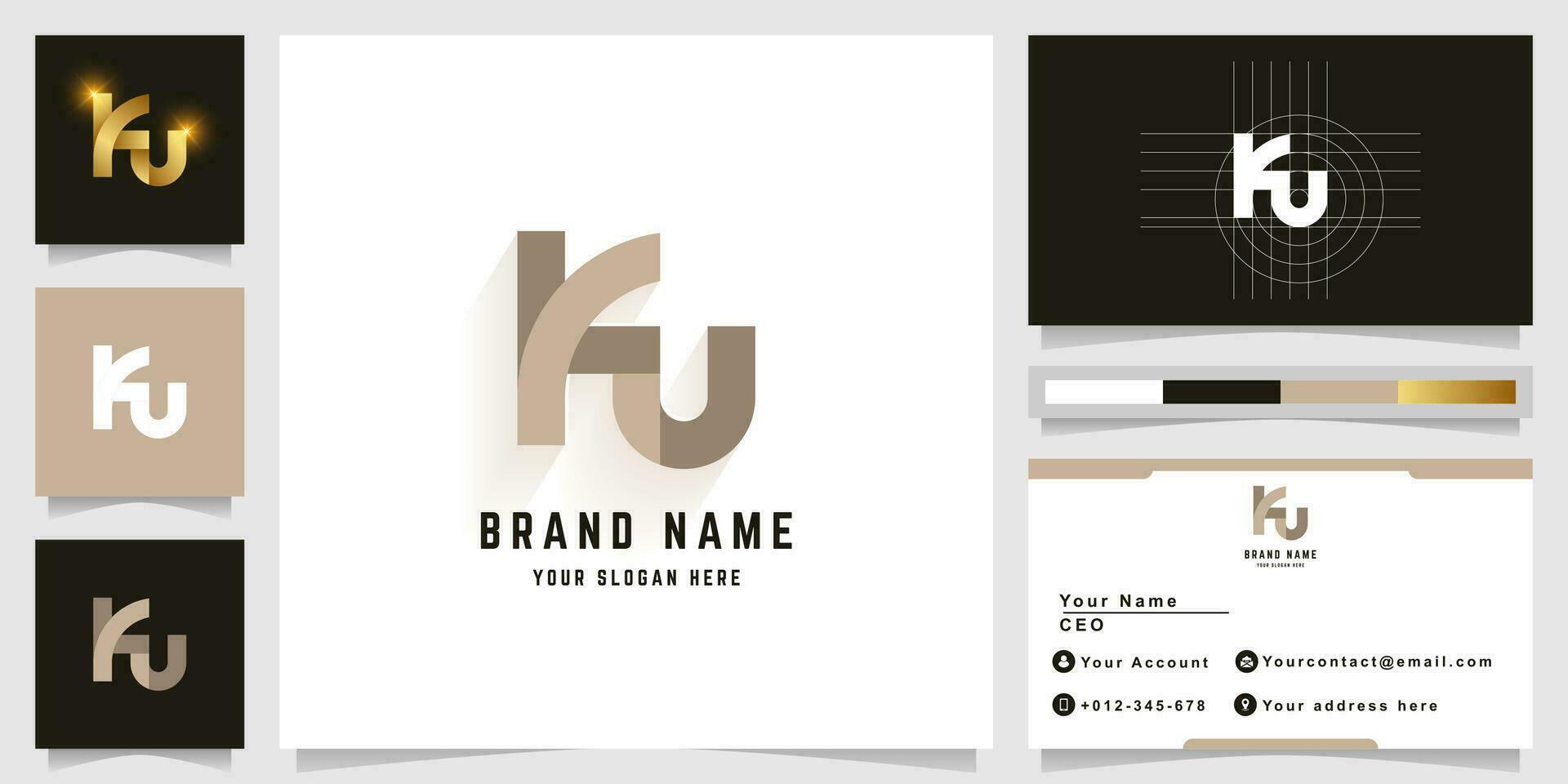 Letter KU or KN monogram logo with business card design vector