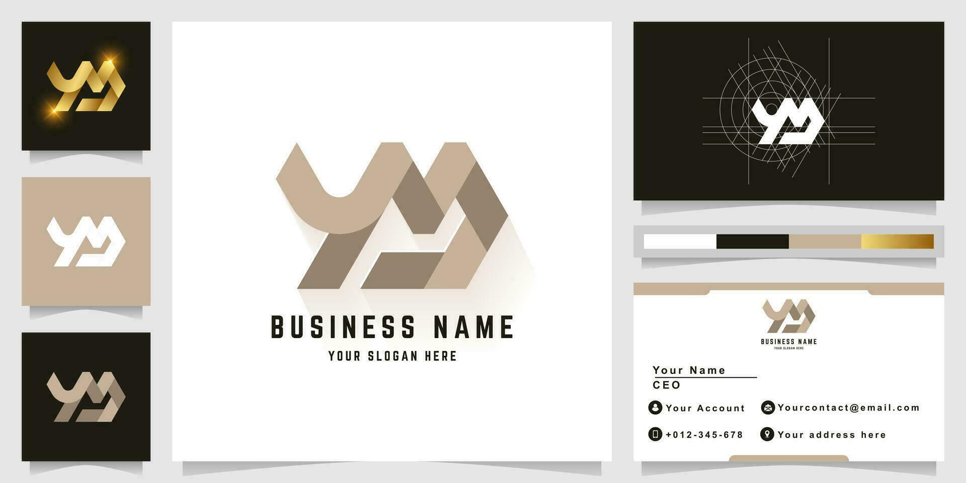 Letter YM or YMD monogram logo with business card design vector