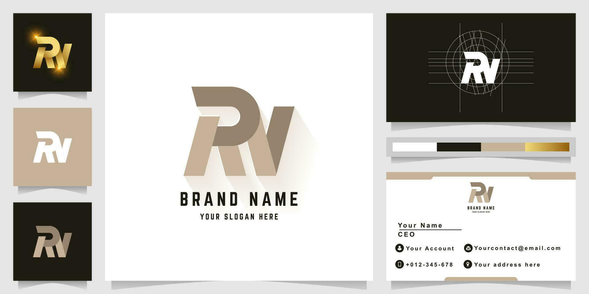 Letter RN or RV monogram logo with business card design vector