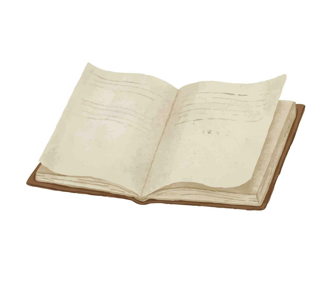 Open book. Hand drawn literature for reading and study. Watercolor illustration isolated on white background. vector