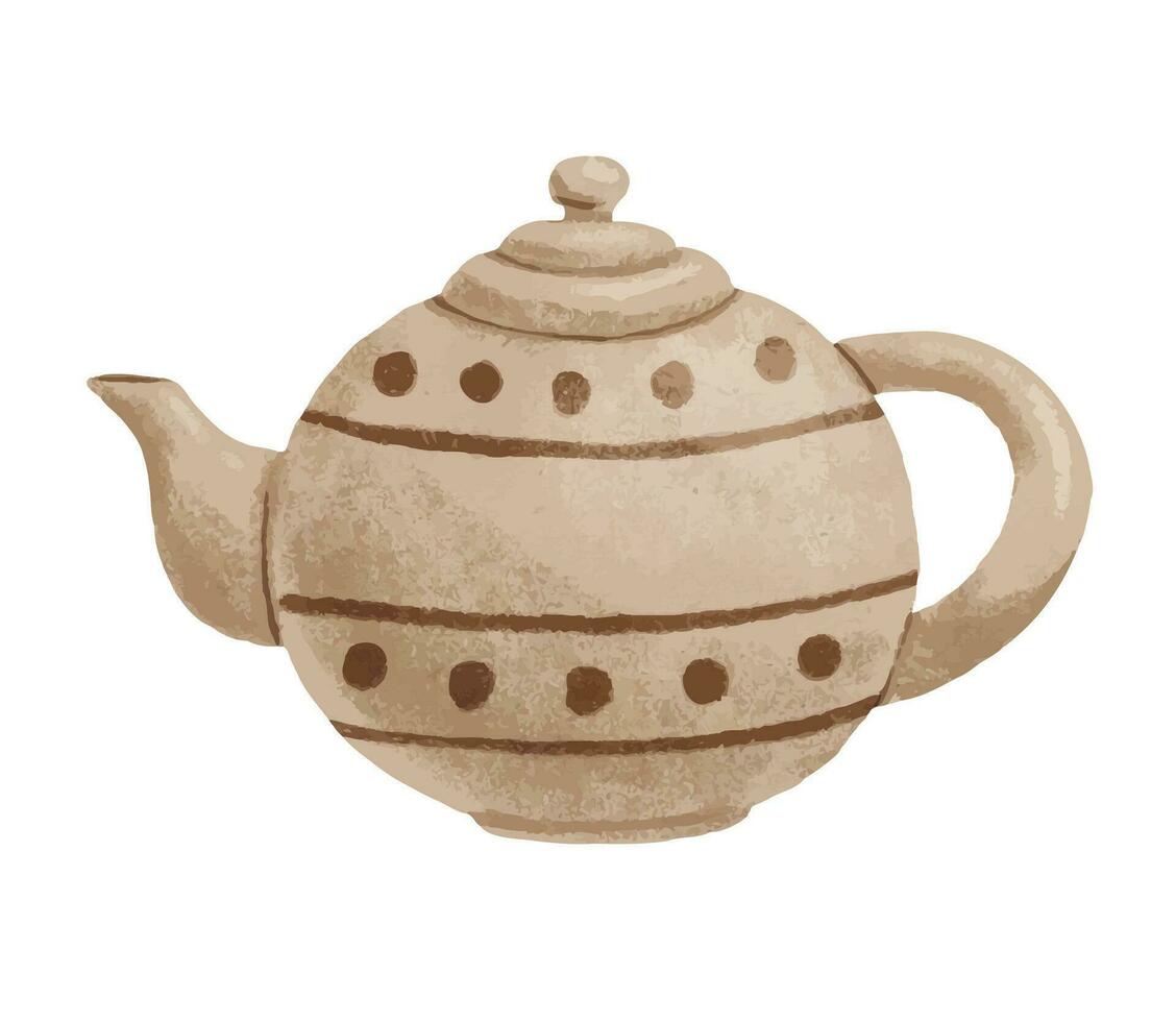 Watercolor hand drawn vintage teapot illustration isolated on white vector