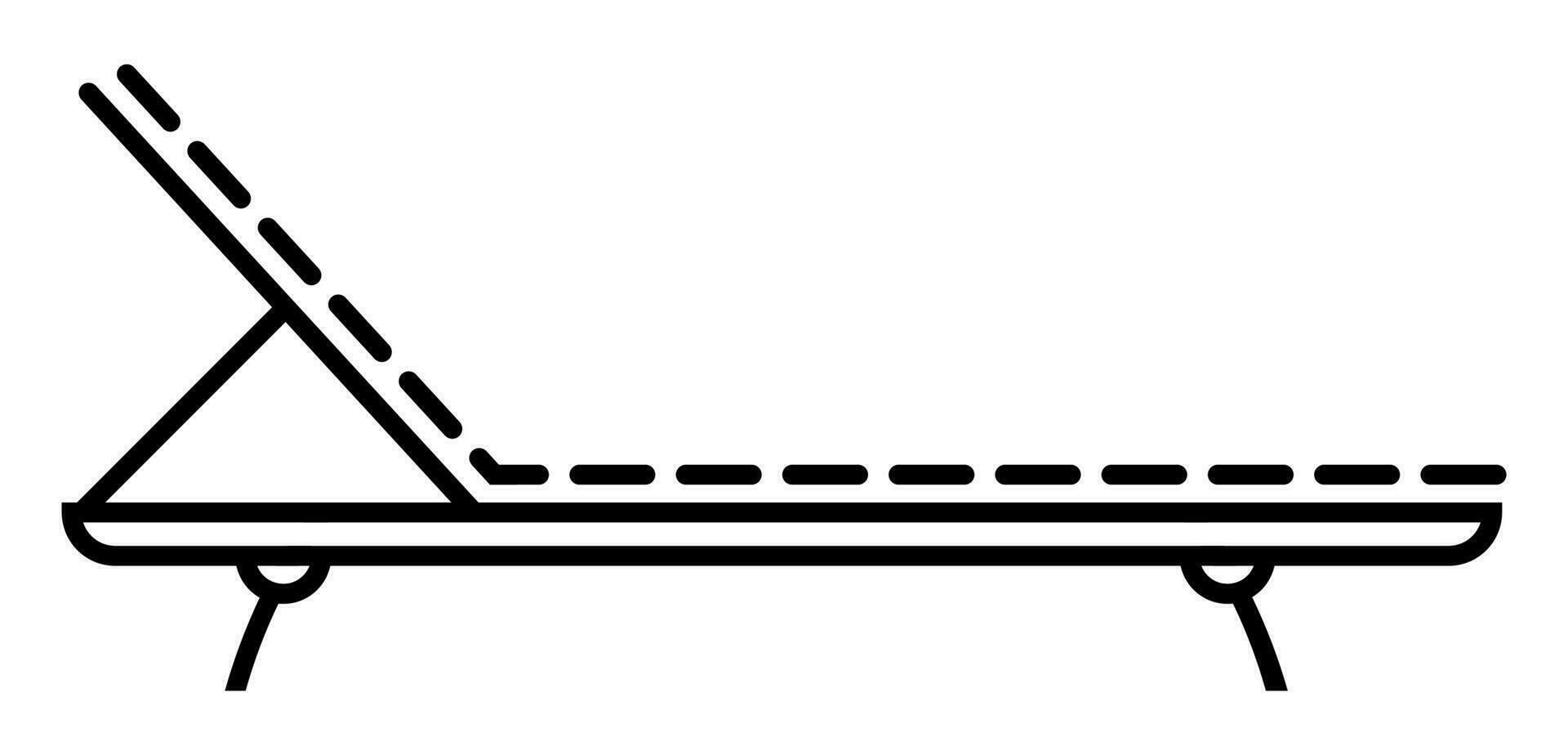 sun lounger icon. Lounge chair on beach. Sunbathing by sea. Summer rest. Simple black and white vector