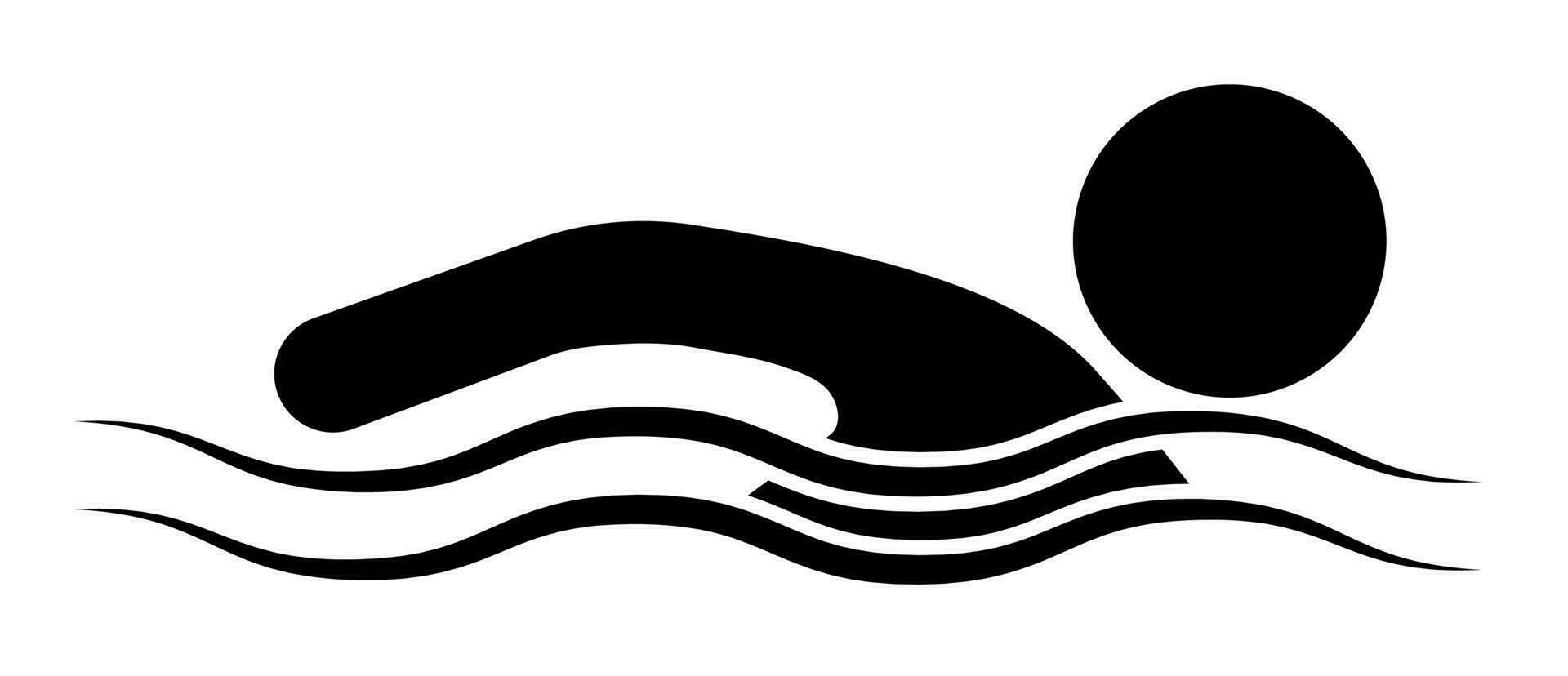 stick man, figure floats on water. Summer information sign, safe swimming spots. Isolated vector on white background
