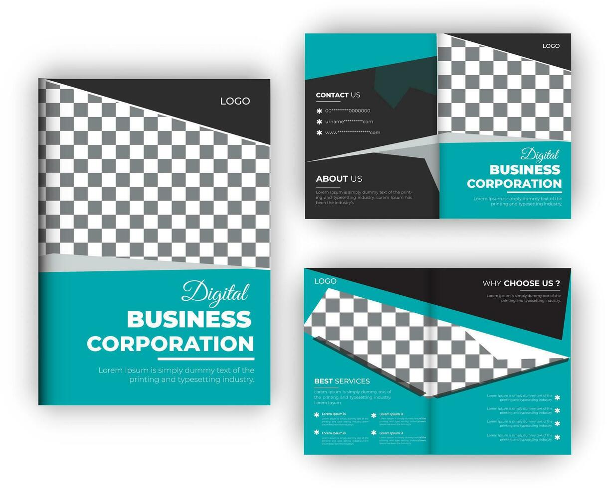 Business bi fold brochure and Digital company profile design template vector