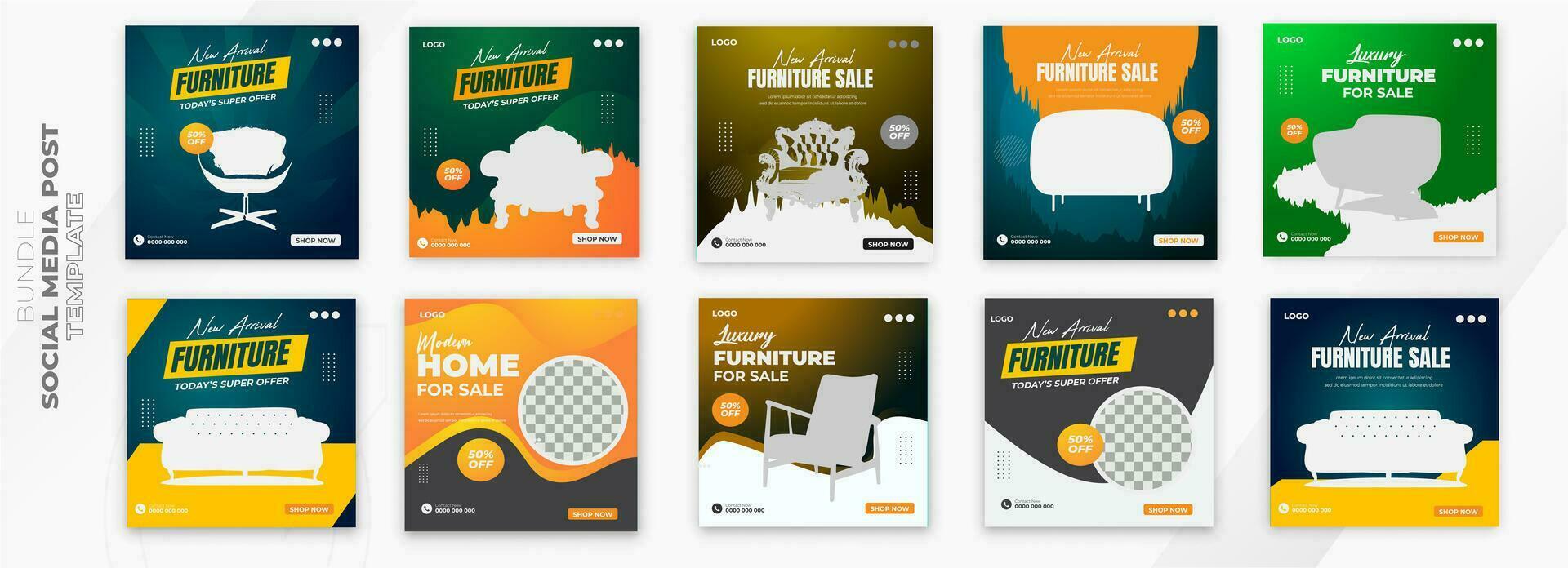 Luxury furniture for sale property and home post 2 color gradient clean background or digital business social media post bundle design template vector