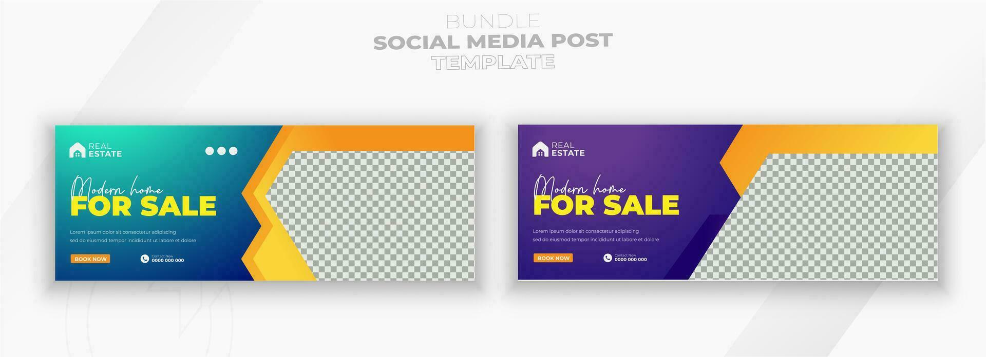 Real estate Luxury home property and 2 color gradient clean background or digital Construction social media post bundle design template vector