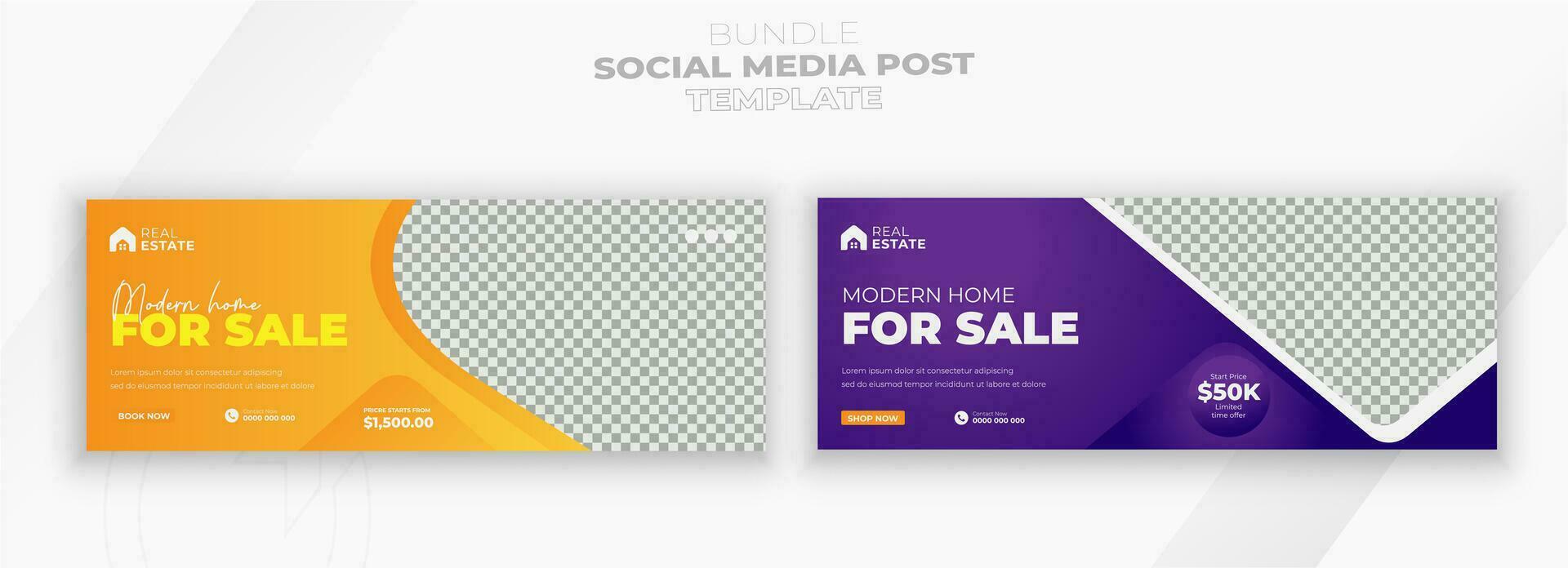 Real estate Luxury home property and 2 color gradient clean background or digital Construction social media post bundle design template vector