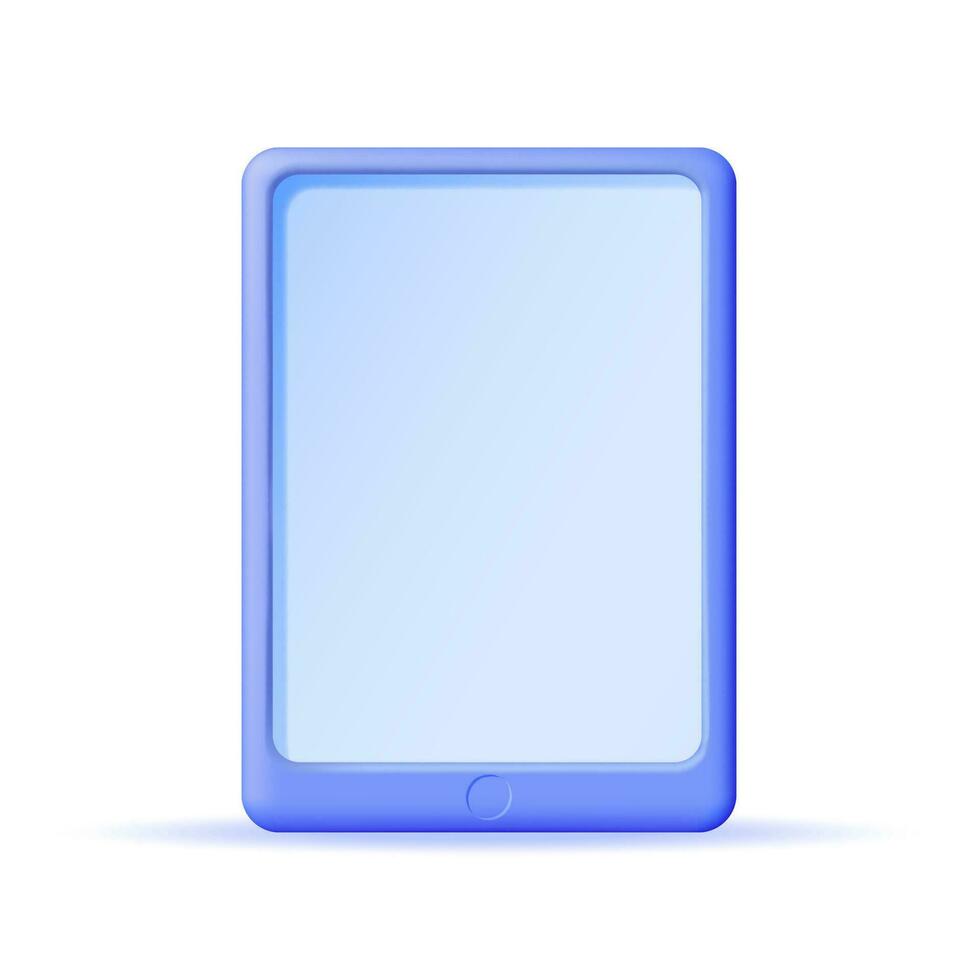3D Tablet Computer Isolated. Render Touch Screen Device. Mobile Electronic Device with Touchscreen. Tablet Mockup Empty Screen. Minimal Vector Illustration