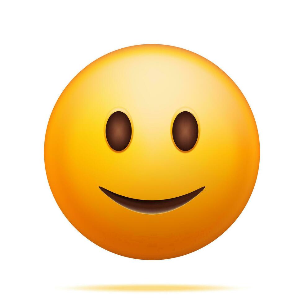 3D Yellow Happy Emoticon Isolated on White. Render Slightly Smiling Emoji. Happy Face Simple . Communication, Web, Social Network Media, App Button. Realistic Vector Illustration