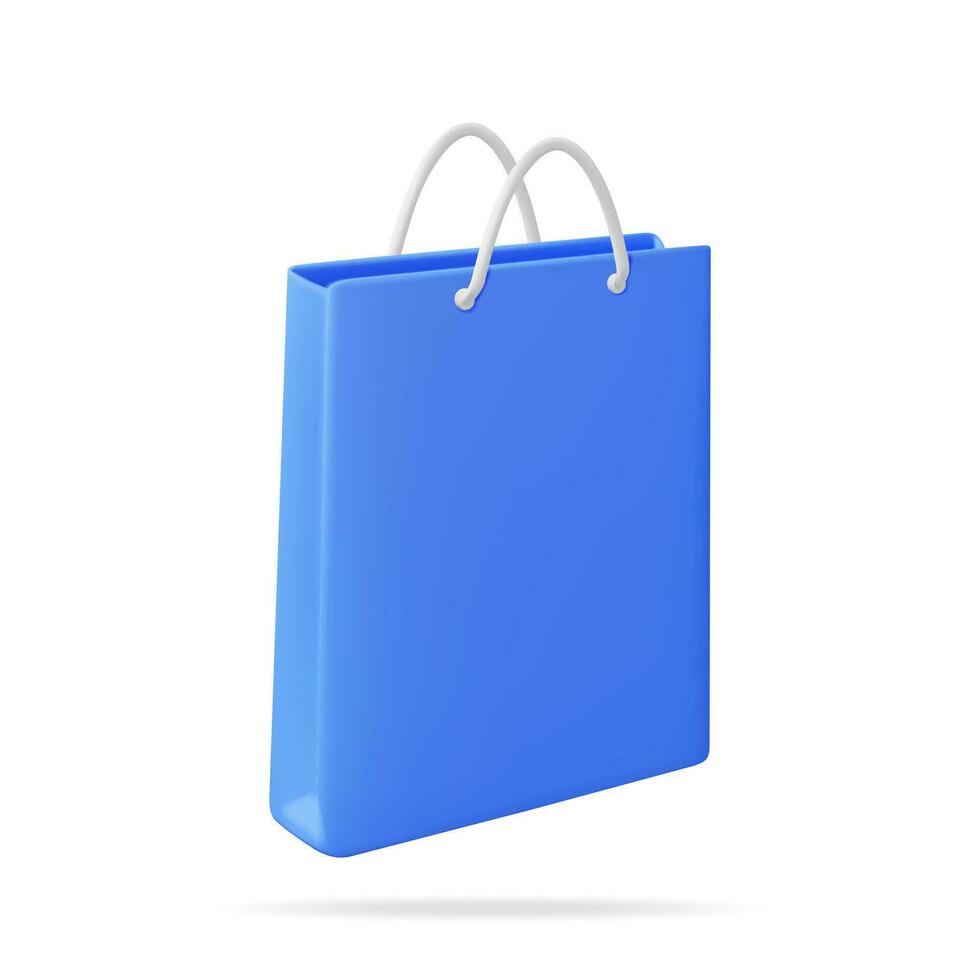 3D Shopping Bag Isolated on White Background. Render Realistic Gift Bag. Sale, Discount or Clearance Concept. Online or Retail Shopping Symbol. Fashion Handbag. Vector Illustration
